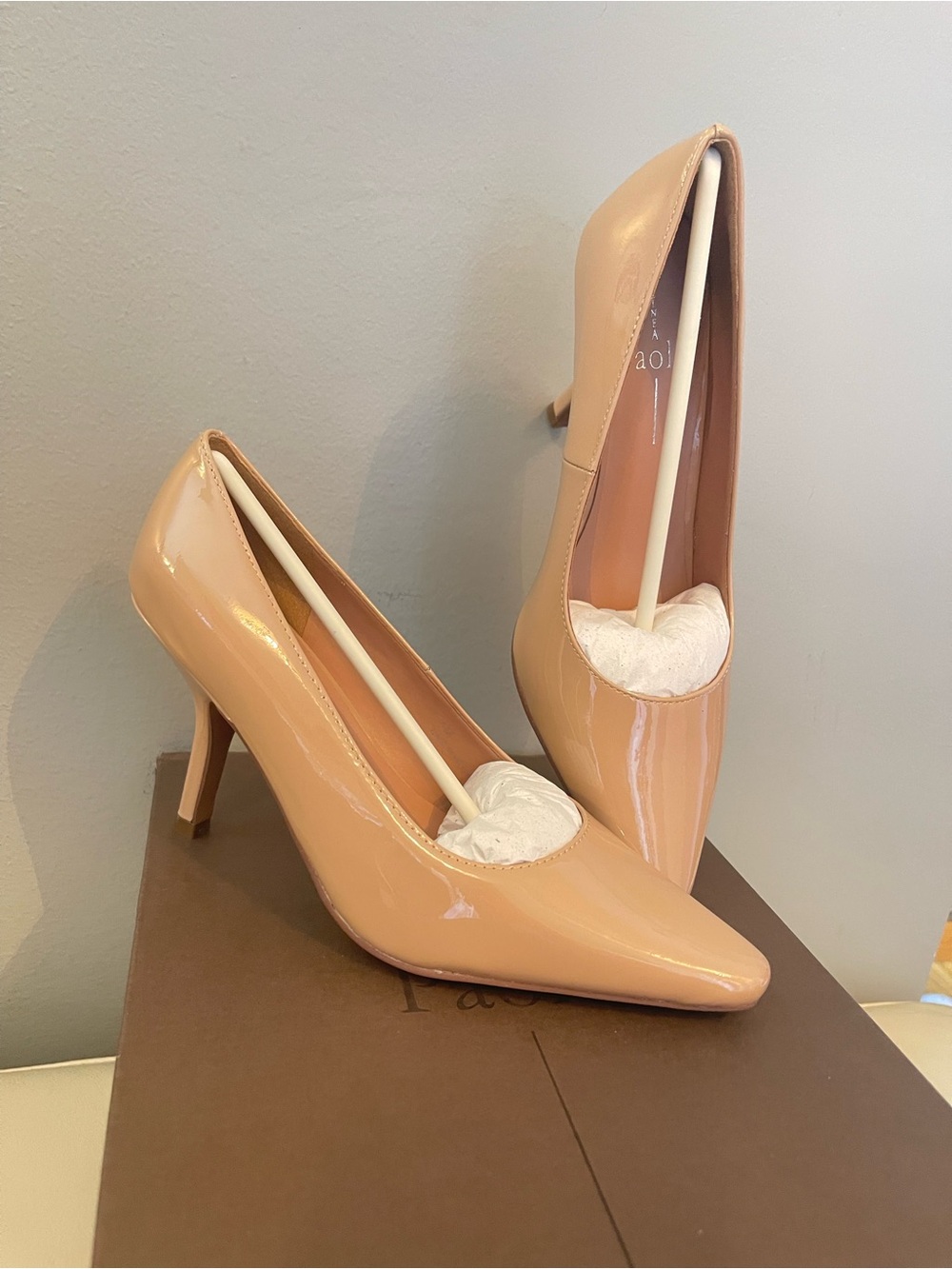 Paolo Nude Patent Leather Pointed-Toe Pumps Size 5, 5.5, 9